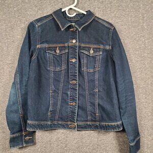 MNG by Mango Denim Dark Wash Classic Crop Jean jacket Size XL
